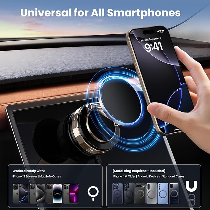 TECKNET Vacuum Magnetic Phone Holder - Upgraded 360° Adjustable Nano Gel Suction Cup Phone Holder for MagSafe, Car Mount for Car/Gym/Kitchen, Compatible with iPhone, Android and All Smartphones