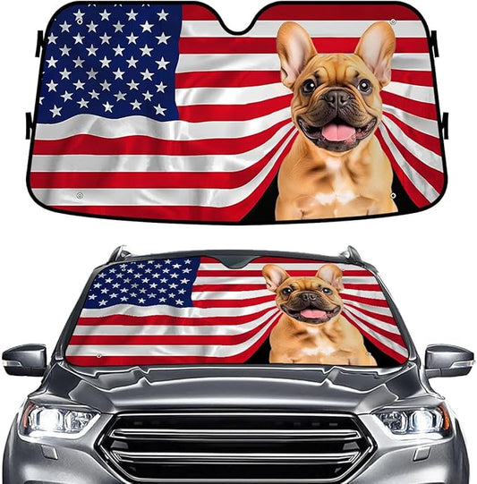 GENANY French Bulldog Flag Windshield Sun Shade for Car SUV Truck (55x30 Inches), Sun Shade Windshield for Front Windows, Protector Blocks, Car Decor