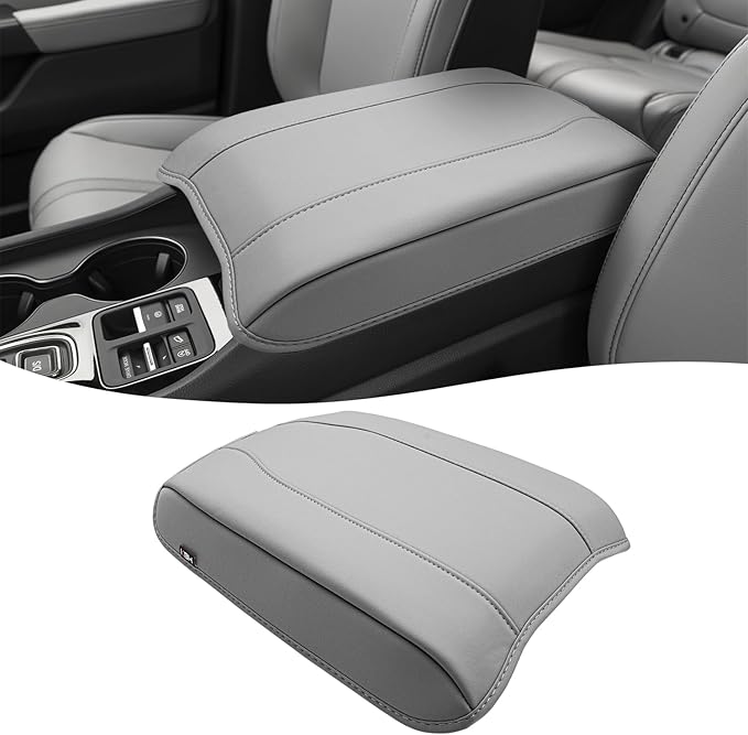 Center Console Armrest Cover for Honda Pilot 2023-2026, Passport 2024-2026, Ridgeline 2024 2025, Durable Middle Console Lid Covering, PU Leather Trim, Anti-Scratch, Grey