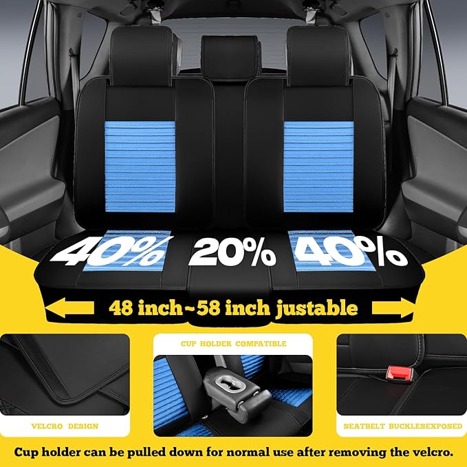 LINGVIDO Full Set Car Seat Covers, Faux Nappa Leather, Airbag Compatible and Waterproof Protectors for Sedans SUVs, Breathable Interior for Active Families, Pets, and Commuters (5 Seats, Black/Blue)