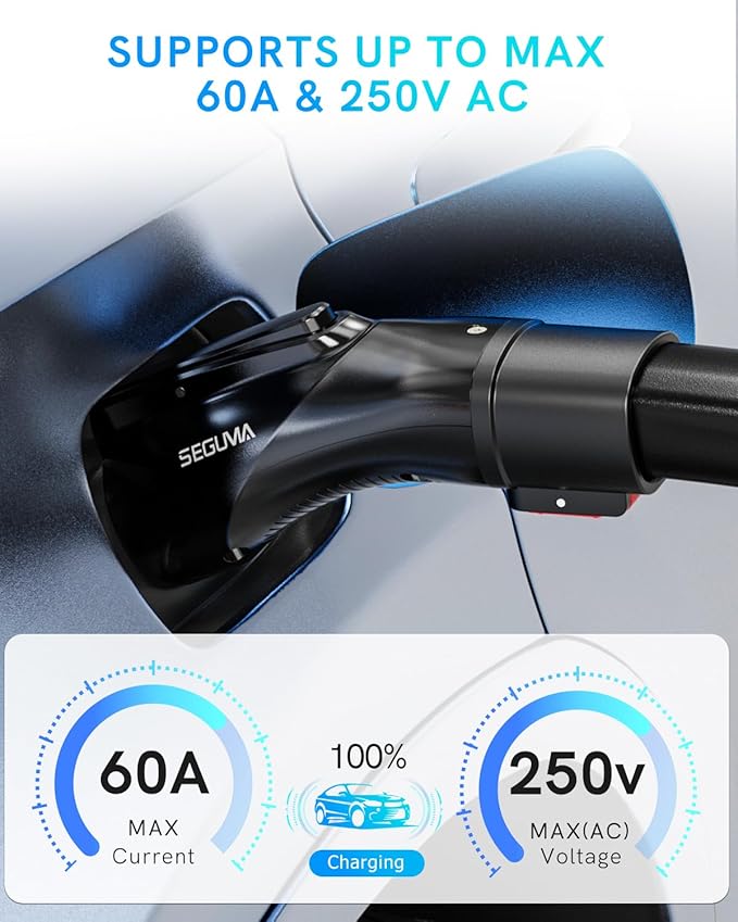 EV Charging Adapter for Tesla to J1772, Up to 60Amp with Safety Lock, IP65, Portable J1772 Tesla Adapter, Compatible with Tesla Mobile Charger Wall Connector Destination Chargers for All J1772 EVs