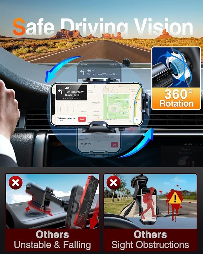 VANMASS Phone Holders for Your Car Ultimate Military-Grade Car Phone Holder Mount【Patent & Safety Certs】Upgraded Shockproof Truck Air Vent Phone Mount for iPhone 17 Pro Max 16 Samsung Android,Silvery