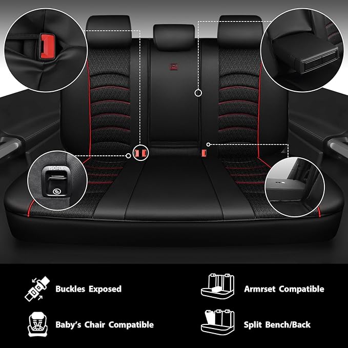 CAR PASS Comfortable 3D Foam Mesh Leather Car Seat Covers Full Sets, Air Cool Mesh Breathable Seat Covers for Car, Universal 5 Seats Fit for SUV Truck Sedan Automotive, Airbag Compatible,Black Red
