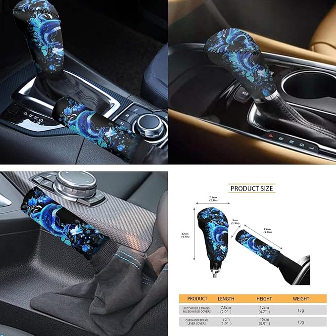 FKELYI Dolphin Universal Auto Seat Covers and Steering Wheel Protector, Car Gear Shifter Knob and Handbrake Cover, Headrest Covers, Cup Coasters