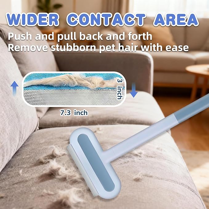 4 in 1 Pet Hair Remover - Washable & Reusable Long-Handle Tool, Gentle Removal for Dog/Cat Hair on Couch, Carpet, Furniture - Also Works for Window & Tile Cleaning (23.2inch)