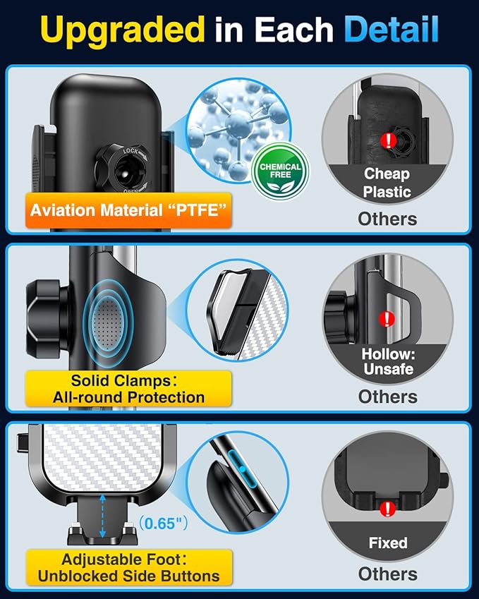 VANMASS Phone Holders for Your Car Ultimate Military-Grade Car Phone Holder Mount【Patent & Safety Certs】Upgraded Shockproof Truck Air Vent Phone Mount for iPhone 17 Pro Max 16 Samsung Android,Silvery