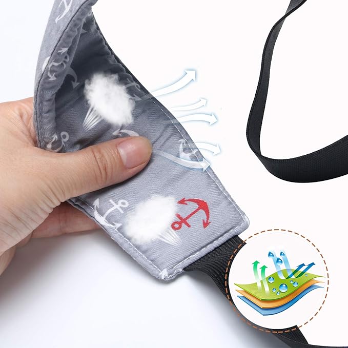 Carseat Head Support,Car seat Straps Pillow Support Ban,Stroller Neck Relief Strap Headrest,Slumber Sling Sleep Positioner (Gery Clouds+Anchor)