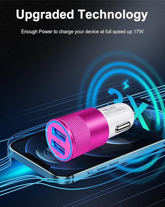 USB Car Charger Adapter, 3.4a Fast Charging Dual-Port Cargador de Carro Lighter Adapter for iPhone 15 14 13 12 SE 11Pro Max X XR XS Max 8 Plus, iPad