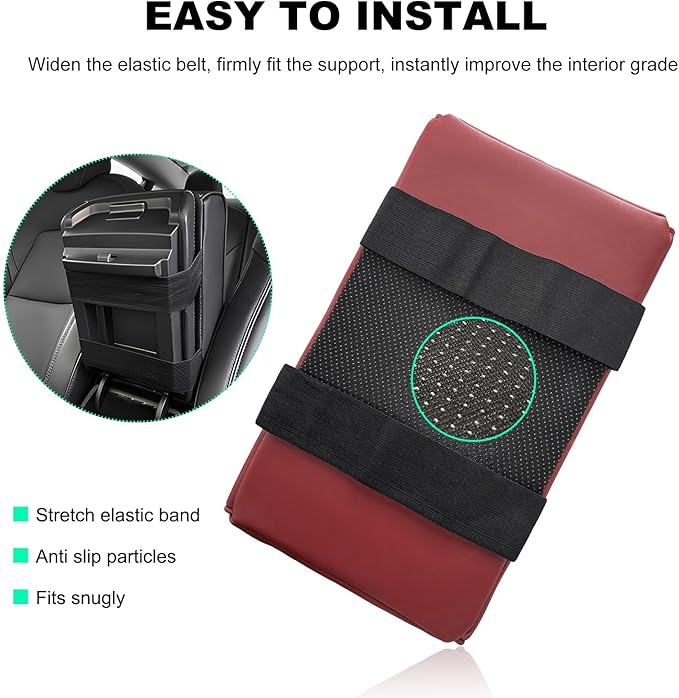 Car Center Console Armrest Pillow, Memory Foam Auto Armrest Box Cover with Cup Holder & Phone Holder, Waterproof Leather Arm Rest Protector Cushion, Interior Car Accessories (Wine Red)