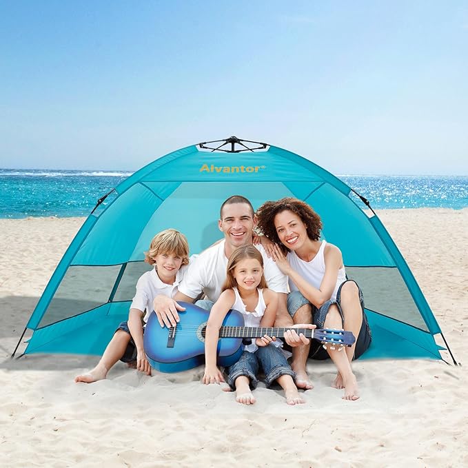 Alvantor® Beach Tent Beach Umbrella Outdoor Sun Shelter Cabana Automatic Instant Pop-Up UPF 50+ Portable Beach Shade Camping Fishing Hiking Canopy Easy Set Up Light Weight Windproof for 2-3 Person