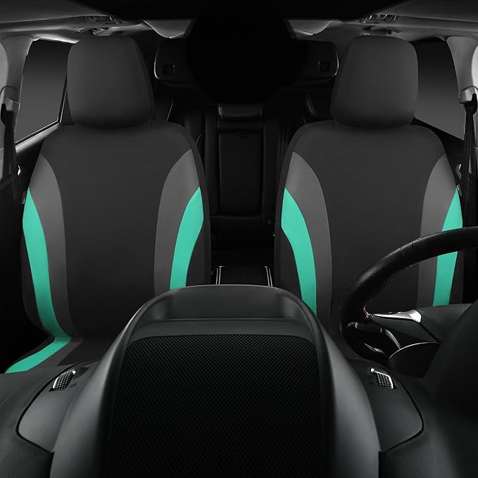CAR PASS Line Rider Sporty Front Seat Covers,Mint Car Seat Covers Two Front Seats Only for Cute Women Girl, Airbag Compatible,Universal Fit Sedans,Cars,Vans,SUV,Truck(Black and Mint)