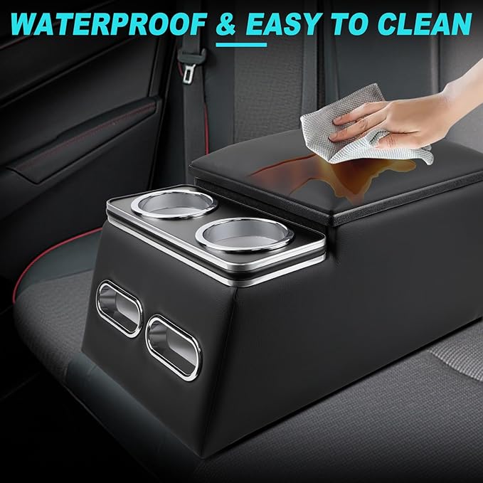 Universal Car Center Console Organizer with Cup Holder& Phone Holder, Rear Bench Seat Consoles with Armrest Middle Storage Box, Truck Seat Organizer for Car & Van & Truck Floor Cab, Black