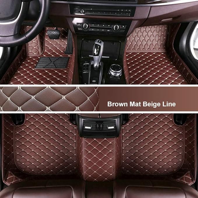 Custom Personalized Floor Mats for Cars - Luxury Full Coverage All Weather Mats, Anti-Slip Leather Mat Set, Fit for 99% of Cars, SUVs & Trucks (Brown, A-Diamond)