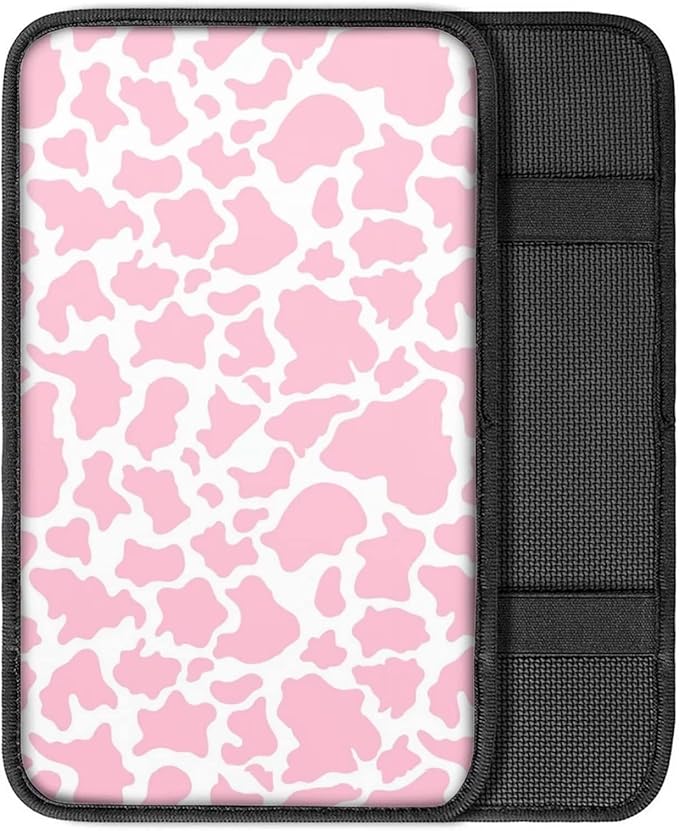 JoyLamoria Pink Cow Print Auto Armrest Box Pad Center Console Armrest Cover Universal Fit Car SUV Sedan