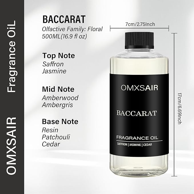 Baccarat Hotel Diffuser Oil Inspired by Baccarat NY hotel 16.9Fl Oz(500ml) - Hotel Fragrance Diffuser Oil & Home Luxury Scents - Saffron, Cedar,Ambergris Essential Oils Blend for Aromatherapy Diffuser