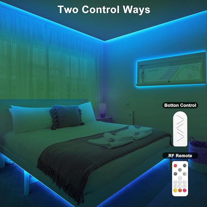 Tatazone 16.4ft Ice Blue COB Led Strip Lights with RF Remote, Dimmable Bright Adhesive Indoor Led COB Light Strip for Cabinet, Painting, Room, Bed