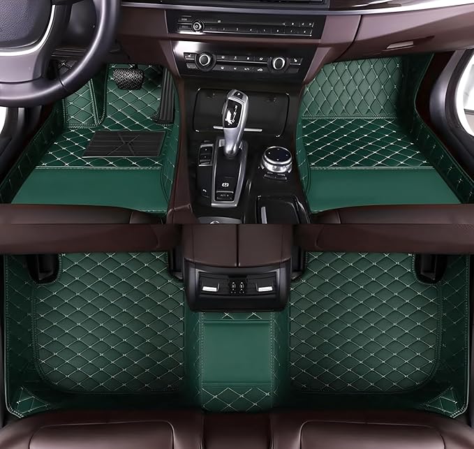 Customize Car Floor Mats for 99% Sedan SUV Sports Car All Weather Leather Full Coverage Waterproof Non-Slip Vehicle Lining Pads (Green Beige)