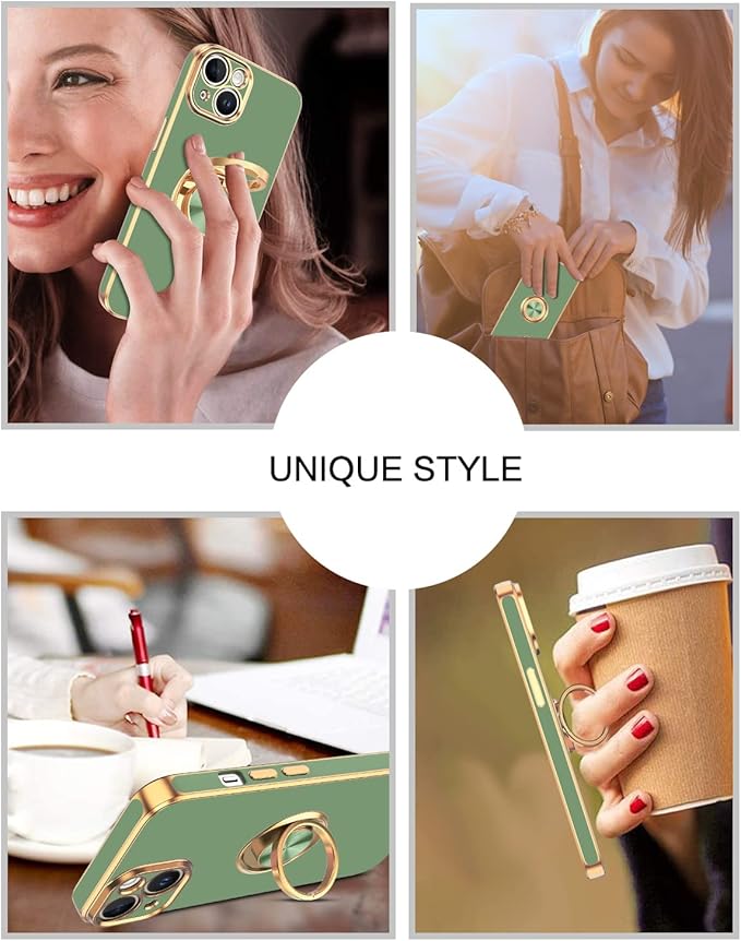 VENINGO Compatible with iPhone 14 Case, Slim Fit Soft 360° Ring Holder Kickstand Magnetic Car Mount Supported Easy Clean Shockproof Protective Cover for iPhone 14 6.1" 2022,Matcha Green