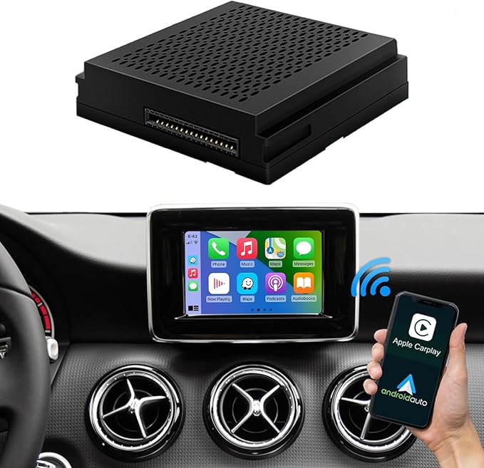 Road Top Wireless CarPlay & Android Auto Adapter for Mercedes-Benz C/E/GLK/ML/CLA/GLA 2012-2015 NTG4.5 System, Plug & Play Retrofit Module, Bluetooth, Siri, Mirror Link, Backup Camera Support