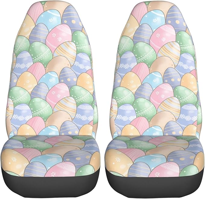 Delerain Car Seat Covers Set 2Pcs, Cute Easter Eggs Universal Front Car Seats Vehicle Enterior Protector Suitable Fits Most Car Auto SUV Sedan Truck
