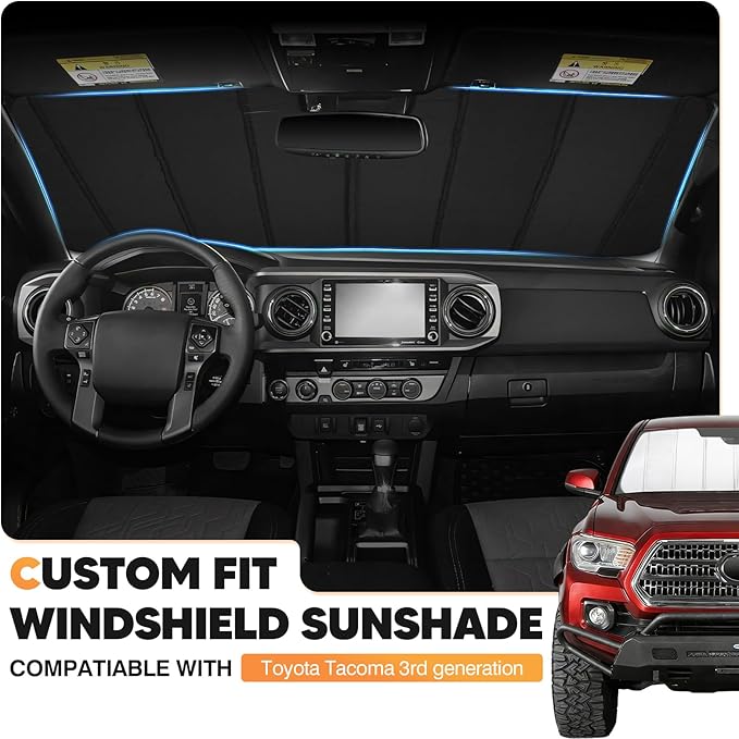 KUST Windshield Sun Shade for Toyota Tacoma 2016-2022 2023 Foldable Thicken Window Sunshade UV Protection Keep Cool Sunshield Easy Install Sun Visor Accessories Aluminum Film