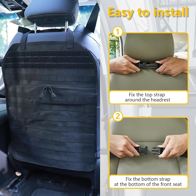 Car Seat Back Organizer, Tactical Molle Vehicle Panel Universal Fit Car Backseat Cover Protector MOLLE Vehicle Panel for Universal Fit SUV Truck and most models (Black)