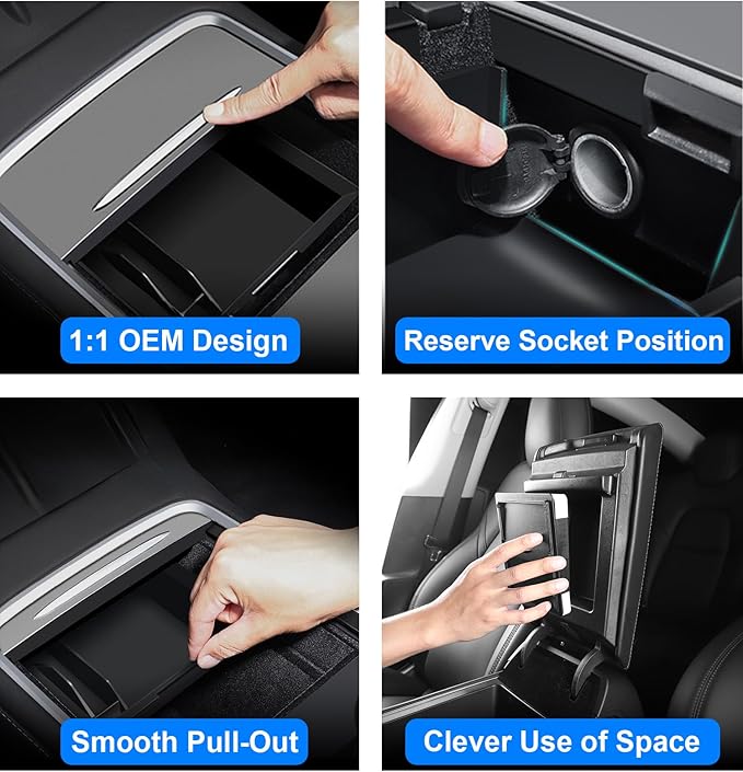 WinDu 5PCS Model 3 Model Y Center Console Organizer Tray Compatible for Tesla 2021-2024 Model Y and 2021-2023 Model 3 Accessories Armrest Hidden Box Storage Tray Cup Holder Camera Cover