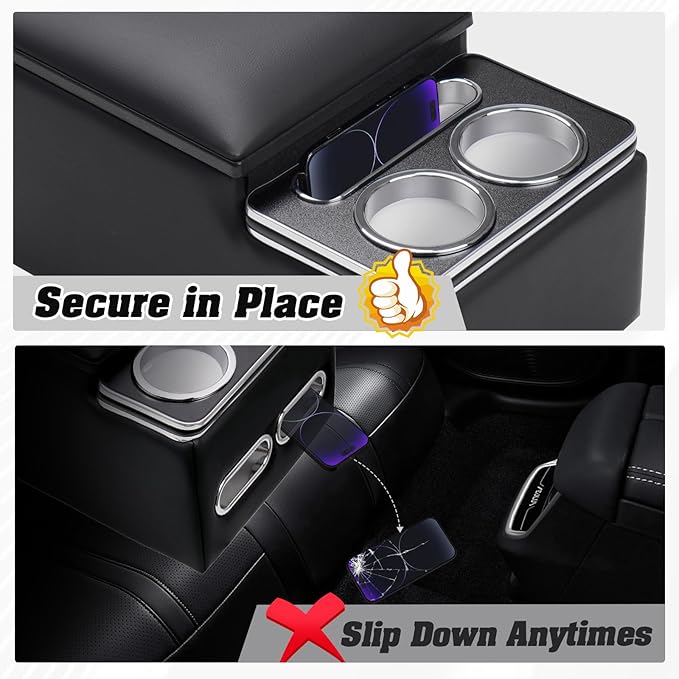Upgraded Bench Seat Center Console with Extra Large Cup Holder & Phone Holder, Universal Center Console with USB Charging, Central Console for Bench Seat of Truck & Van & Car