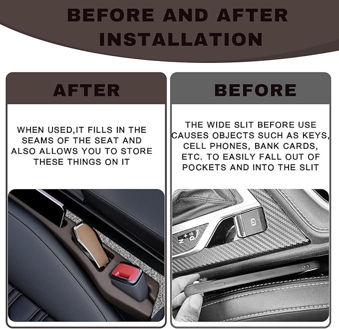 2PCS Car Seat Gap Filler Organizer, Multifunctional Car Gap Filler Organizer Storages Function for Storing Phones Keys Cards, Universal No Drop Seat Guard for Cars ﻿ (Brown)