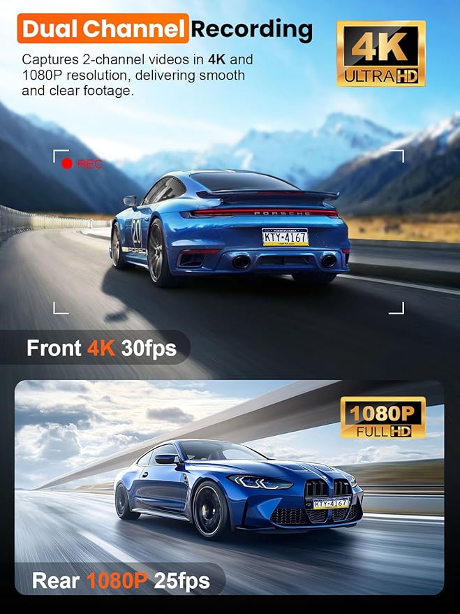 Affver 4K Dash Cam Front and Rear, Built-in 5G WiFi GPS, 64GB Card Included, 3.59'' IPS Screen Dash Camera for Cars, Dual Dashcam with G-Sensor, Loop Recording, WDR, Night Vision, 24H Parking Monitor