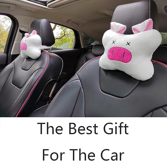 Sexysamba Car Headrest Pillow,Cartoon Neck Pillow for Car,Comfortable Soft Car Seat Pillow for Driving,Head Rest Cushion,Cute Neck Pillow for Travelling and Home 2Pcs (Pink Pig)