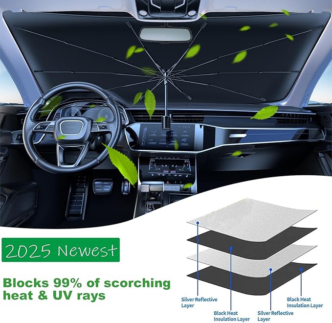 Windshield Sun Shade 2025 Car Accessories 100% Blackout Car Front Windsow Shades Umbrella Automotive Sun Visor Block Heat Insulation Protection (Pink Eyes)