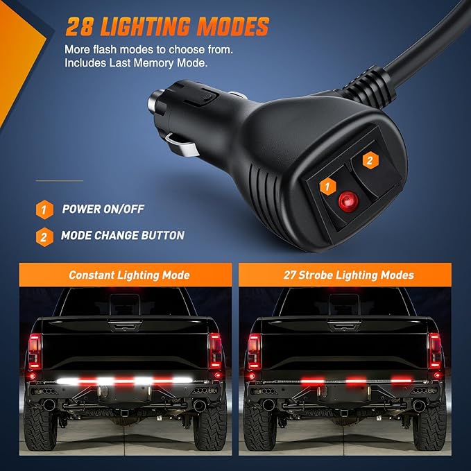 Nilight 60 Inch Truck Tailgate Strobe Light Strip Tail Emergency Bar Rear Window Warning Lamp Ultra-Bright Double Row 360 LED for Pickup Trailers Construction Vehicles Car SUV, Red White