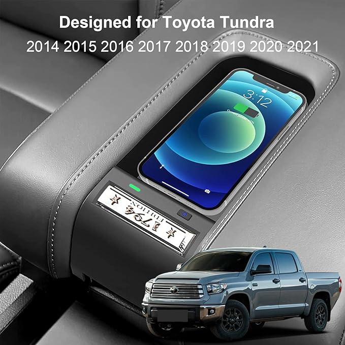 Wireless Car Charger Compatible with Toyota Tundra 2014 2015 2016 2017 2018 2019 2020 2021, Center Console Accessory Panel, 15W Qi Fast Charging