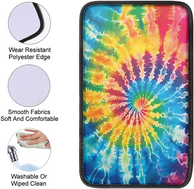 JoyLamoria Colorful Tie Dye Auto Center Console Cover Car Armrest Cover Universal Fit Comfort Armrest Cushion for Car Seat Handrail Box