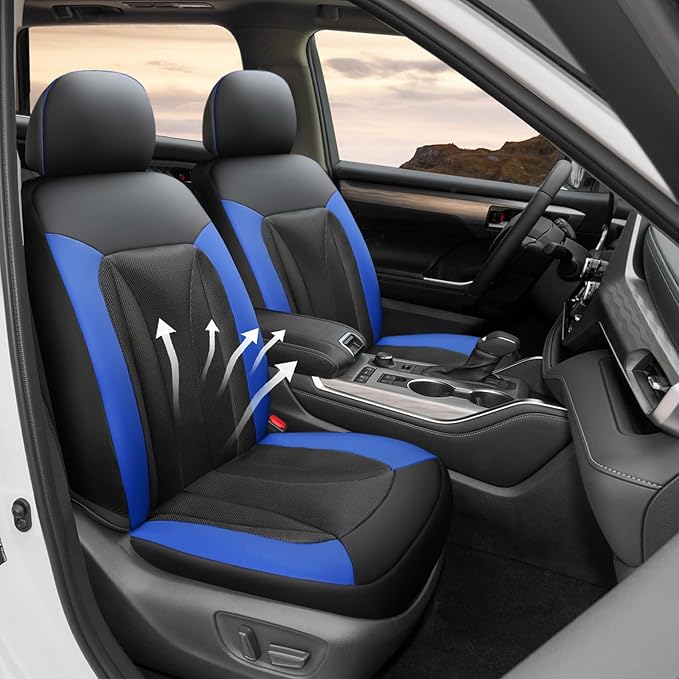 GIANT PANDA Fit Outback Forester Crosstrek Legacy Impreza Front Car Seat Cover, 3D Air Mesh Breathable Seat Protector（Black+Blue 2-Pack