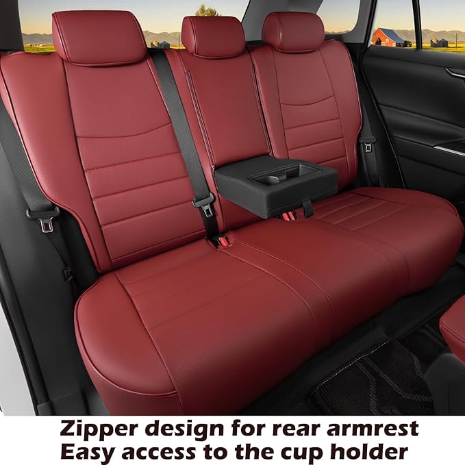 HKZ Custom Fit RAV4 Hybrid Car Seat Covers Set for 2019 2020 2021 2022 2023 2024 2025 Toyota RAV4 Hybrid Model Only LE,XLE,Limited,Woodland Edition,XLE Premium- 5 Seats Full Set Leather(Burgundy)