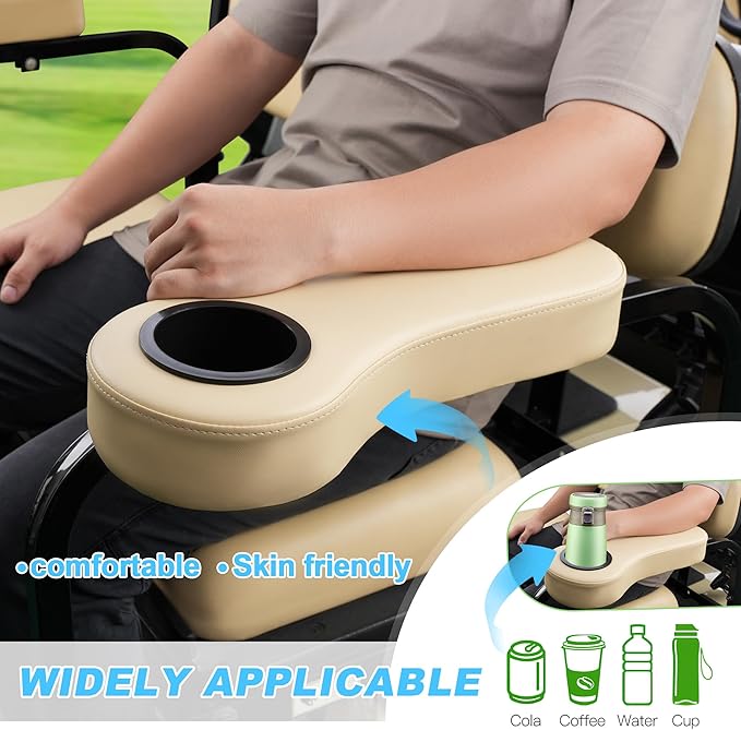 10L0L Golf Cart Rear Seat Kit Arm Rest Set with Cup Holder for Yamaha EZGO Club Car Golf Cart UV-Proof Coating Long Lasting, No Drilling Kits Include