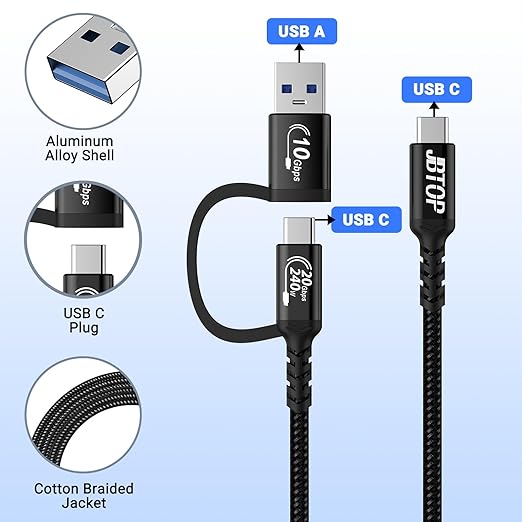Long USB a to c Cable 20Gbps[10ft 2Pack],2-in-1 USB 3.1 CarPlay Cable Fast Charge & Data Transfer, Compatible with iPhone 16 15 Pro Max, Samsung, SSD
