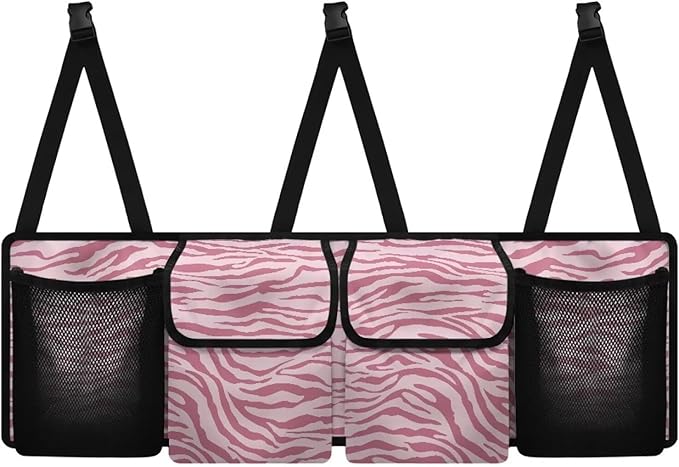Pink Zebra Stripes Trunk Organizer Car Women Hanging Collapsible Cargo Bag with 4 Storage Bags,Car Accessories