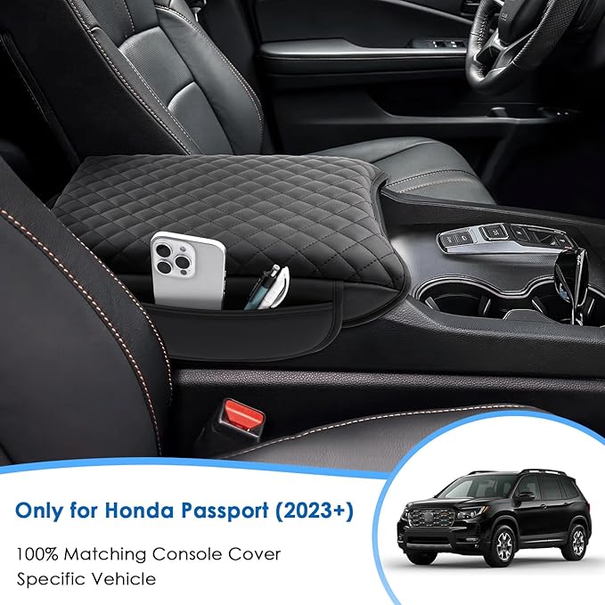 2024 2025 2026 Passport Center Console Cover for Honda Passport (RTL/TrailSport/EX-L/Black Edition), Cushion &Comfy Leather Armrest Cover 2025 2026 Passport Accessories (Padded)