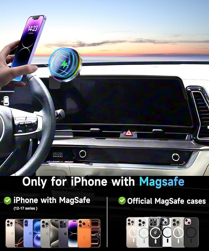 Car Phone Holder for Kia Sportage 2023 2024 2025 Accessories Apply to 12.3 Inch Touchscreen 15W Fast Wireless Charger Screen Fixed Clip HandsFree Cell Phone Mount 360° Rotation