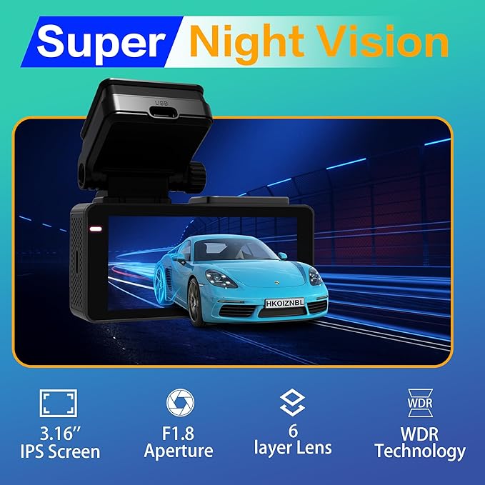 Dashcam Front and Rear Camera, 𝟒𝐊 UHD Dual Channel Dash Cam,WiFi - App Control, G-Sensor, Loop Recording, 170° Wide Angle, Night Vision, 3.6" IPS, S300 Dash Camera for Cars with 32GB Card