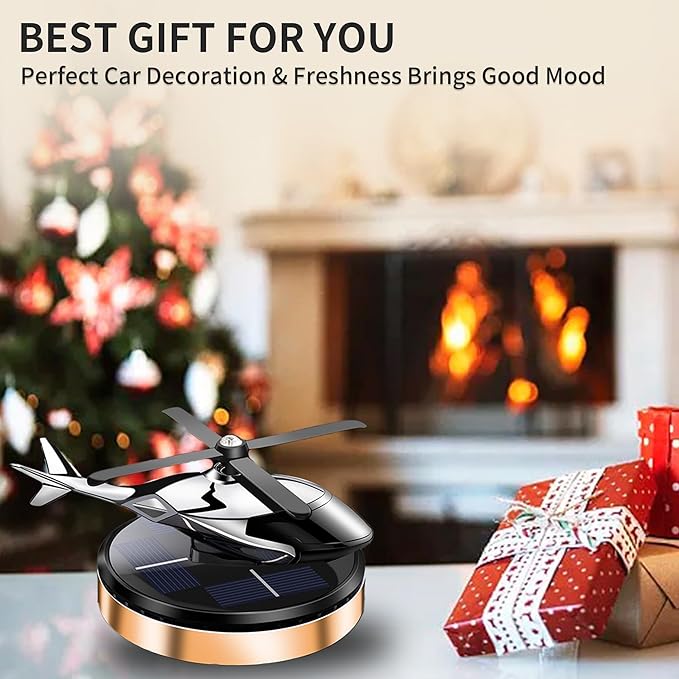 Car Air Freshener, Helicopter Solar Energy Rotating Aromatherapy Al Alloy Diffuser,Long-Lasting Fragrance, Interior Decoration Accessories Diffuser for Car and Home（Gold)