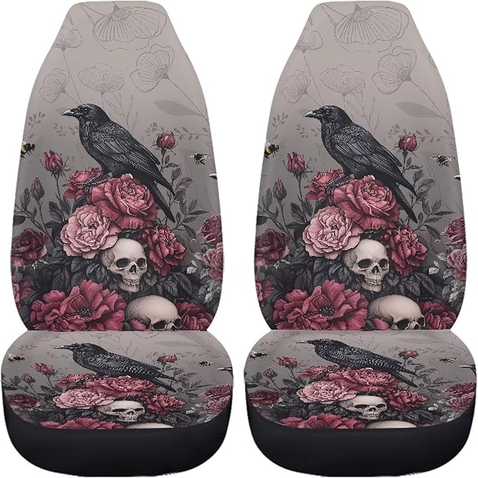 Halloween Crow Car Seat Covers Set of 2 Universal Vehicle Front Seats Interior Protector Easy to Install Interior Protection Suitable Fits Most Cars Auto SUV Sedan Truck