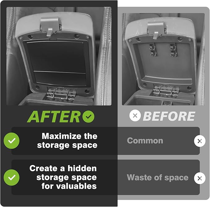 Muslogy Center Console Hidden Organizer Compatible with 2005-2021 Nissan Frontier Accessories One-Touch Armrest Hidden Storage Box Middle Console Insert Secret Organizer Compartment ABS Material