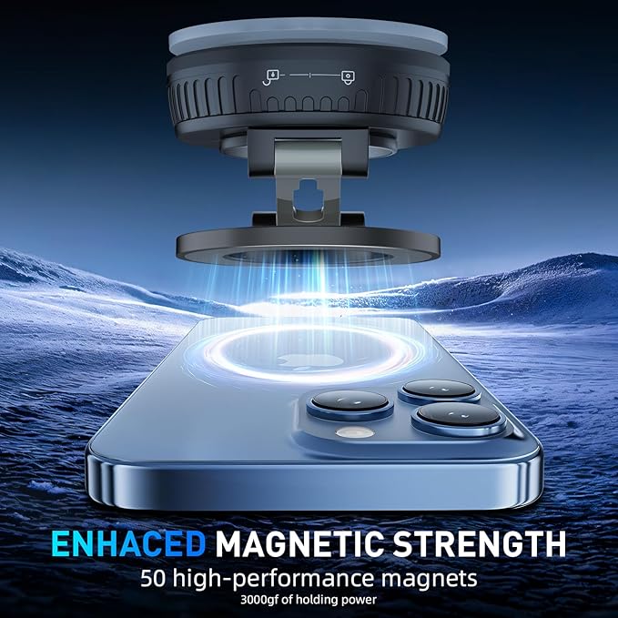 Car Phone Holder for Magsafe [Strongest Suction & Magnetic] 360° Adjustable Car Phone Mount,Cell Phone Holder for Your Car for All Smartphones & All Car Models