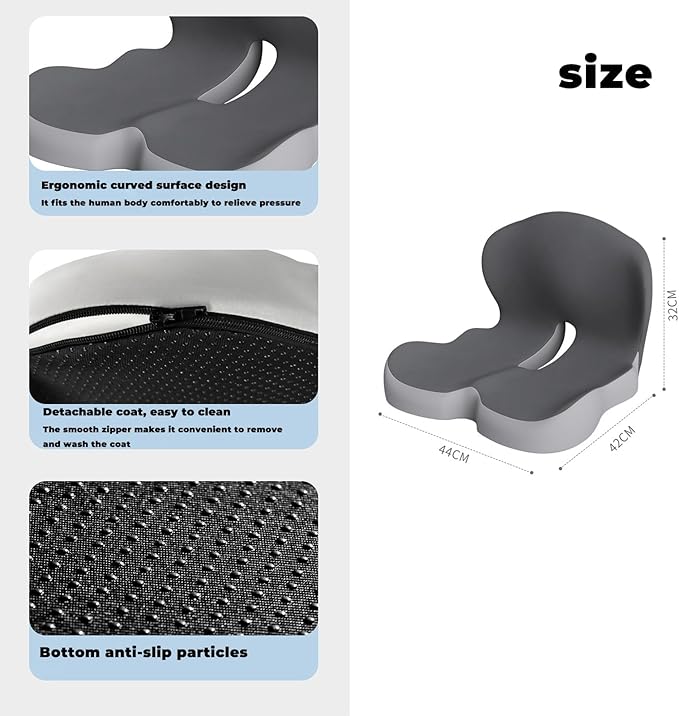 Back and Seat Cushion, Soothe+Cushion,Car Seats with Lumbar Support,Memory Foam Non Slip Skin with Back Support for Office Chair, Car (Dark Gray)