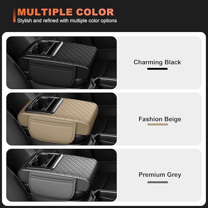 Center Console Cover Fit for Kia Sorento 2003-2025 with 2 Storage Bags Waterproof Leather Quilted Pattern Car Armrest Cover Cushion Elevating Pad Anti-Slip(Grey)