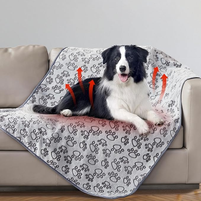 Stuffed Premium Soft Dog Blanket, with Flannel Grey Cute Paw Print, 43 * 66 inches Medium Large Size, Self Warming Cat Blanket Puppy Supplies Dog Products Stuff Essentials